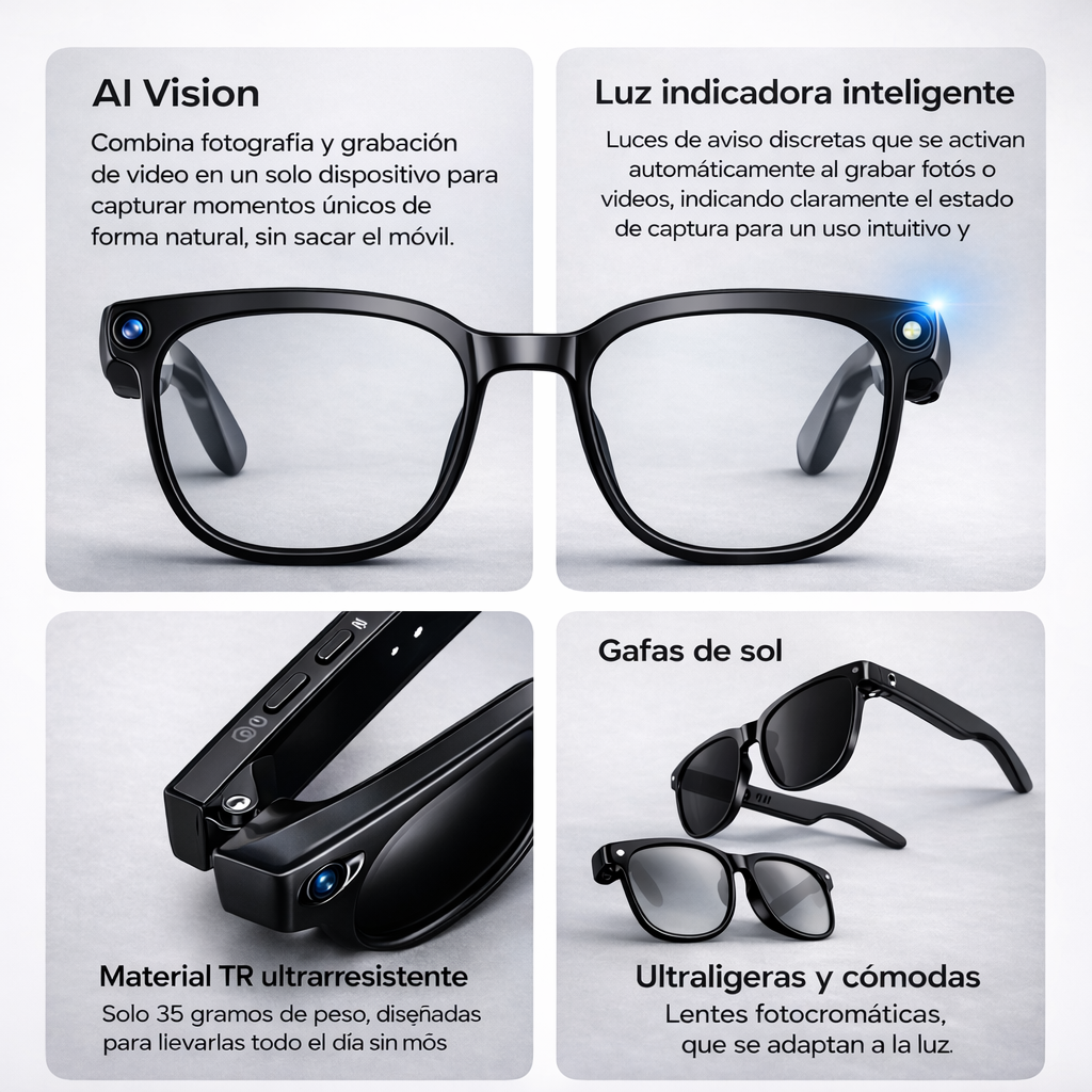 Gafas Inteligentes con Cámara HD y Asistente IA – SmartView Pro