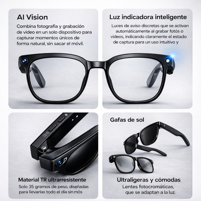 Gafas Inteligentes con Cámara HD y Asistente IA – SmartView Pro